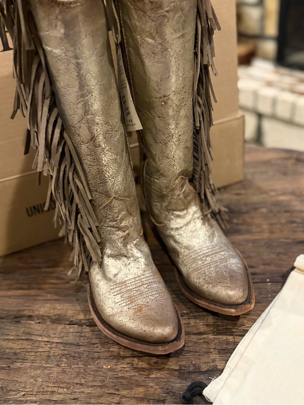 LIBERTY Black Metallic Taupe Fringe Lace-Up Western Boots - pewter - Picture 2 of 9